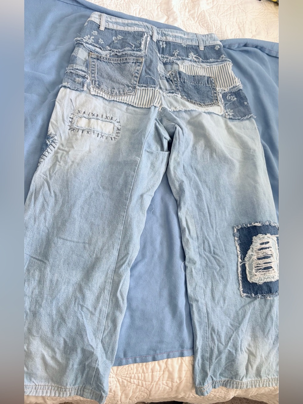 We The Free Patchwork Mixed-Denim Boyfriend Jeans in Light & Dark Blue - Picture 4 of 7